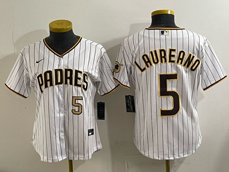 Youth San Diego Padres #5 Laureano White Stripe Nike 2025 MLB Jersey 05